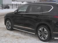 Пороги труба 75х42 овал с проступью HYUNDAI SANTA FE 2018-