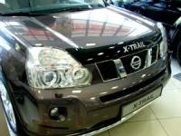 Дефлектор капота Nissan X-Trail (Ниссан Икстрейл) (2007-/2010-2014) (темный) (с надписью)