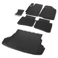 Комплект ковриков салона и багажника Rival для Hyundai Solaris I седан 2010-2017, полиуретан, без крепежа, с перемычкой, 6 шт., K12305001-6