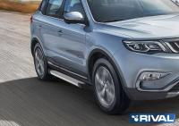 Пороги алюминиевые Rival "Silver" для Geely Atlas 2018-