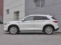 Пороги труба d63 с листом (лист нерж, проф. нерж) (вариант 3) INFINITI QX50 2018-