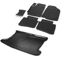 Комплект ковриков салона и багажника Rival для Hyundai Solaris I хэтчбек 2010-2017, полиуретан, без крепежа, с перемычкой, 6 шт., K12305001-3