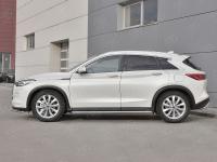 Пороги труба d42 с листом (лист нерж, проф. нерж) (вариант 3) INFINITI QX50 2018-