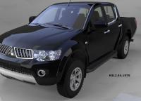 Пороги алюминиевые (Sapphire Black) Mitsubishi L200 (2006-2013 / 2014-)