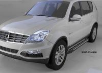 Пороги алюминиевые (Corund Silver) Ssang Yong Rexton (Ссанг Йонг Рекстон) (2012-) (только для 4WD)