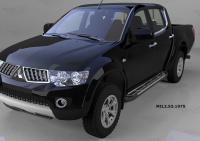 Пороги алюминиевые (Corund Silver) Mitsubishi L200 (2006-2013 / 2014-)