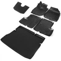 Комплект ковриков салона и багажника Rival для Nissan Terrano III 5-дв. (2WD) 2017-н.в., полиуретан, с крепежом, с перемычкой, 6 шт., K14701007-3