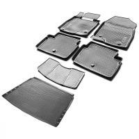 Комплект ковриков салона и багажника Rival для Mazda 3 ВМ седан 2013-2018, полиуретан, с крепежом, с перемычкой, 6 шт., K13801005-1
