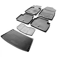 Комплект ковриков салона и багажника Rival для Mazda 3 ВМ хэтчбек 2013-2018, полиуретан, с крепежом, с перемычкой, 6 шт., K13801006-1