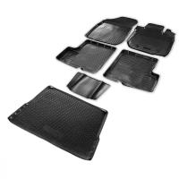 Комплект ковриков салона и багажника Rival для Renault Logan I седан 2005-2015, полиуретан, с крепежом, с перемычкой, 6 шт., K14702003-4