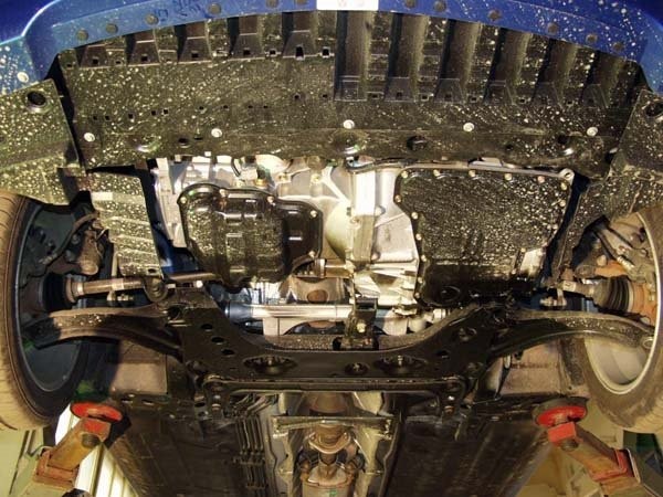 Фото Защита Альфеко для картера двигателя и кпп Nissan Note (Ниссан Ноут) (V-1,4 МКПП, 2006-)