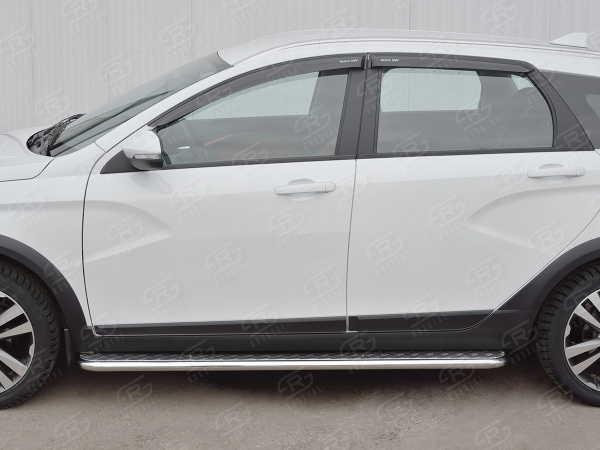 Фото Пороги труба d42 с листом (лист алюм, проф.сталь) (вариант 2) LADA VESTA SW CROSS 2017-