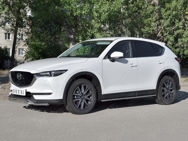 Фото Защита переднего бампера d42 волна с надписью MAZDA CX-5 2017-
