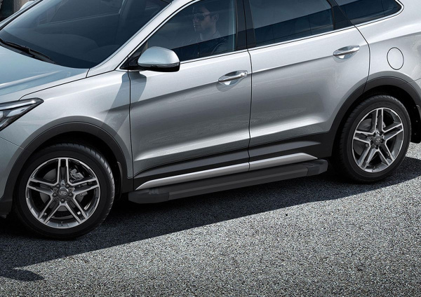 Фото Пороги алюминиевые Rival "Black" для Hyundai Santa Fe 2012-2016-
