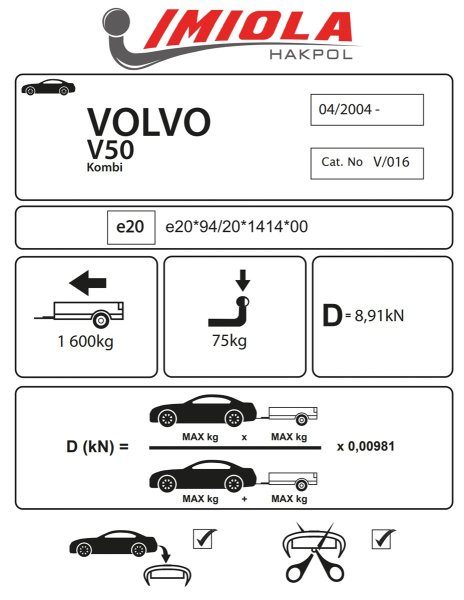 фото Фаркоп Imiola для Volvo V50 (2004-2012)