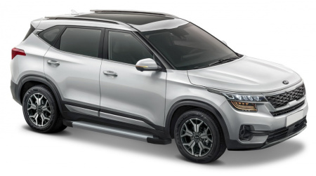 Пороги алюминиевые Rival "Silver" для Kia Seltos 2019-н.в./Soul III 2019-н.в.