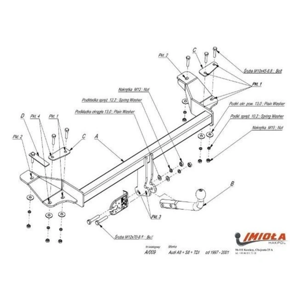 Фаркоп Imiola (Польша) для Audi A8 I «D2» (1994-2002)