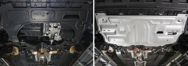 Фото Защита картера и КПП Rival для Skoda Rооmster 2006-2015/Volkswagen Polo хэтчбек 2005-2009-2014/Polo седан 2010-2015 2015-н.в., алюминий 4 мм, с крепежом, 333.5842.1