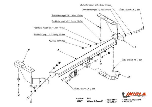 Фаркоп Imiola для Citroen C5 универсал 2000-2008