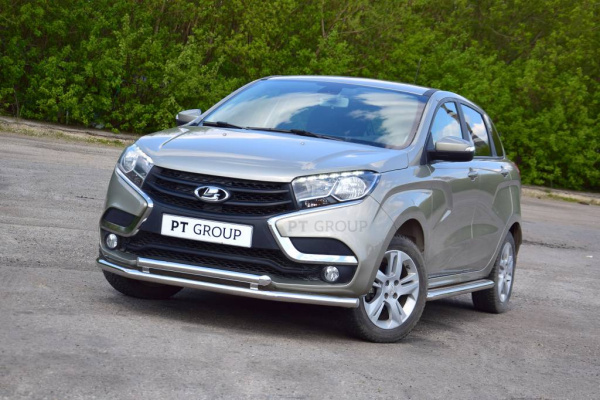 Фото Защита переднего бампера двойная Ø51/51мм (НПС) LADA X-RAY 2016-