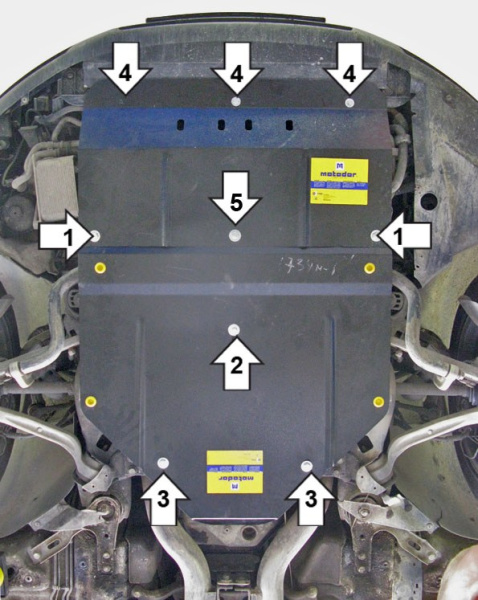 Фото Защита Motodor для картера и кпп (две части) Volkswagen Phaeton (акпп) (2002-2006)
