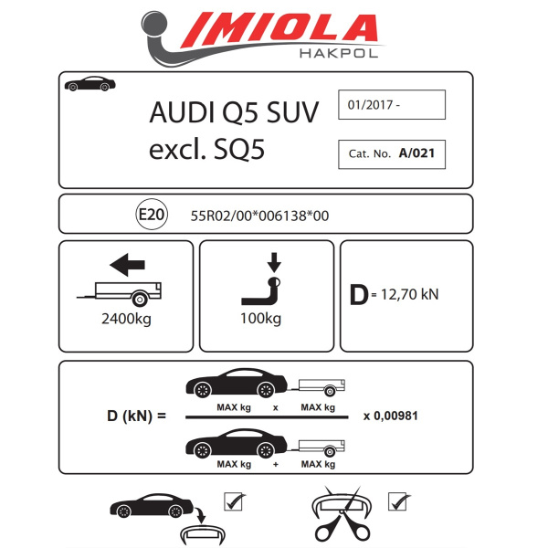 Фаркоп Imiola для Audi Q5 (кроме SQ5) c 2017- 