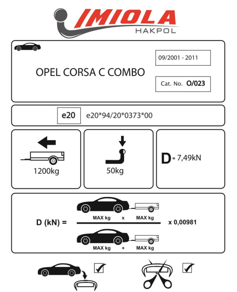 фото Фаркоп Imiola для Opel Combo 2001-2012