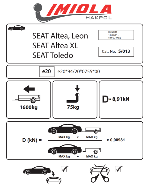 фото Фаркоп Imiola для Seat Toledo III (2004-2009)