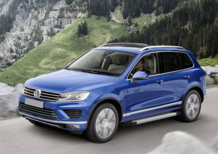 Пороги алюминиевые Rival "Silver" для Volkswagen Touareg 2010-2014-