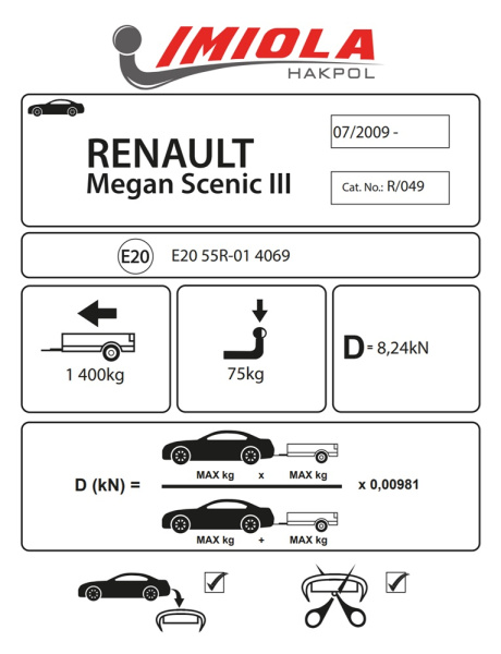фото Фаркоп Imiola для Renault Megane Scenic III 2009-