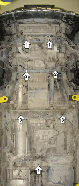 Фото Защита Motodor для картера, кпп и раздаточной коробки (3 части, 3 мм) Nissan Navara (2005 по наст.)