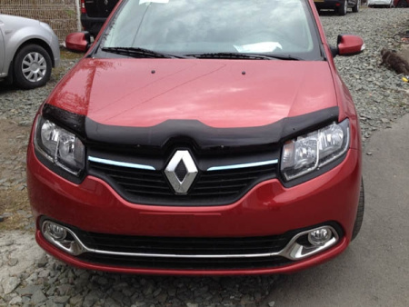 Дефлектор капота Renault Logan (Рено Логан) (2014-) / Sandero (Сандеро) (2014-) (темн.)