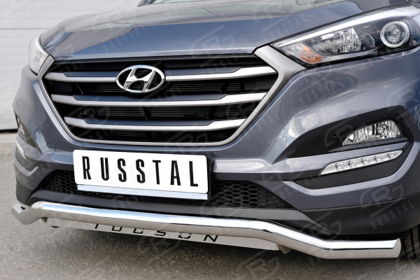 Фото Защита переднего бампера Ф63 волна с надписью HYUNDAI Tucson 2015-2017