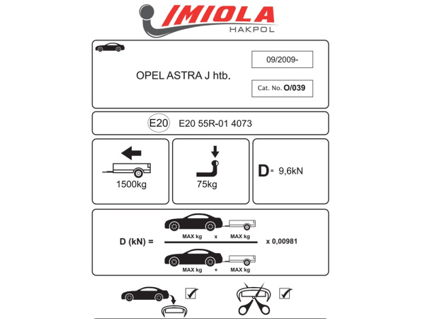 фото Фаркоп Imiola для Opel Astra «J» "хэтчбек" (2009-2018)
