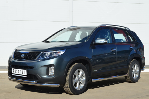 Фото Пороги труба d76 с накладкой (вариант 3) KIA Sorento 2012-