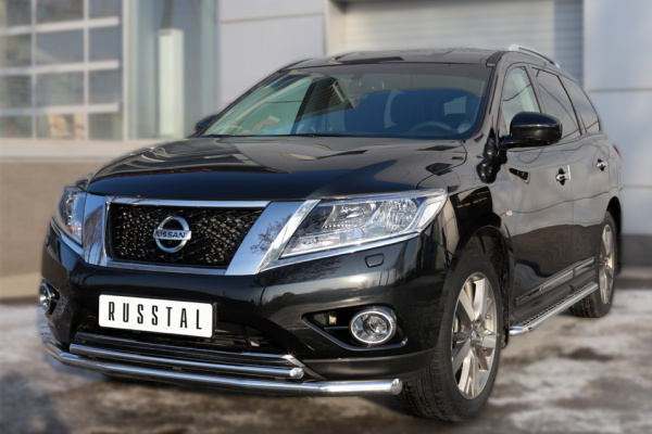 Фото Защита переднего бампера d63 (секции) d42 (дуга) NISSAN Pathfinder 2014-