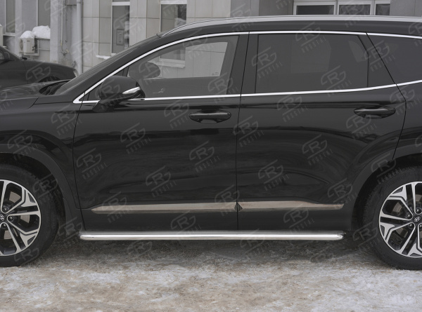 Фото Пороги труба d42 с листом (лист нерж, проф. нерж) (вариант 3) HYUNDAI SANTA FE 2018-