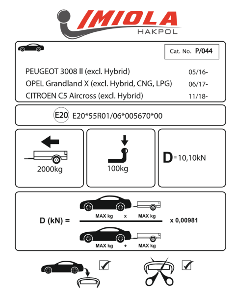 фото Фаркоп Imiola для Opel Grandland I (2017-), "кроме Hybrid, CNG, LPG (газ)"