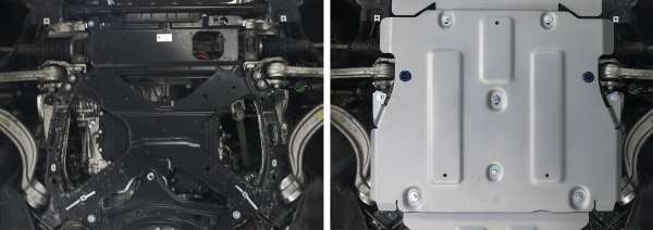 Фото Защита КПП Rival для Audi A7 2018-н.в./Q5 АКПП 2017-н.в., алюминий 4 мм, с крепежом, 333.0338.1