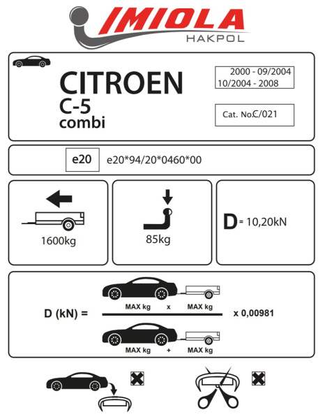 Фаркоп Imiola для Citroen C5 универсал 2000-2008