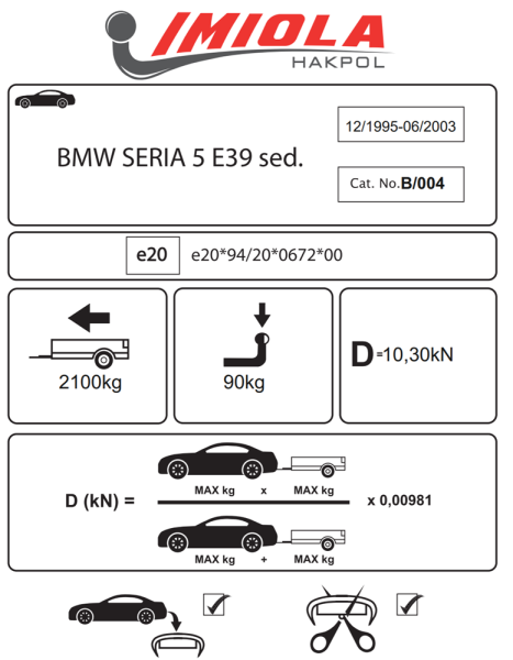Фаркоп Imiola для BMW 5-Series E39 седан (1995-2003)