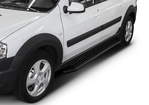 Фото Пороги алюминиевые Rival "Premium-Black" для Lada Largus 2012- / Largus Cross 2014-