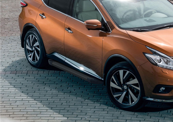 Фото Пороги алюминиевые Rival "Black" для Nissan Murano 2016-