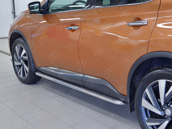 Фото Пороги труба d42 С листом (лист нерж, проф. нерж)(вариант 3) NISSAN MURANO 2016