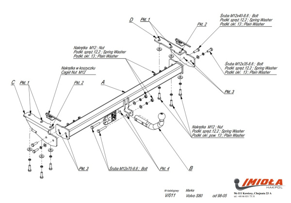 фото Фаркоп Imiola для Volvo S80 1998-2005