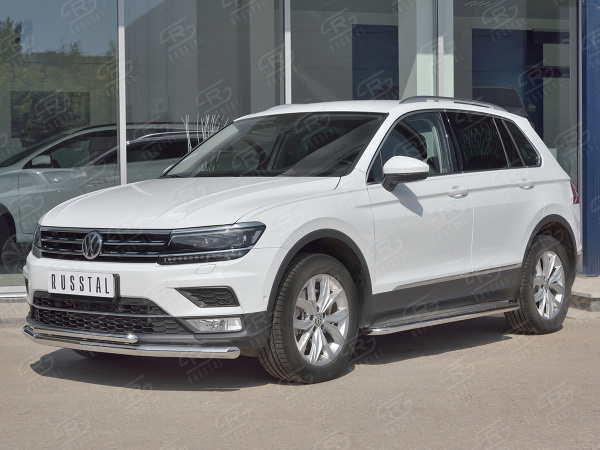 Фото Защита переднего бампера d63 секции-d42 дуга VOLKSWAGEN TIGUAN 2017- (кроме Off Road)