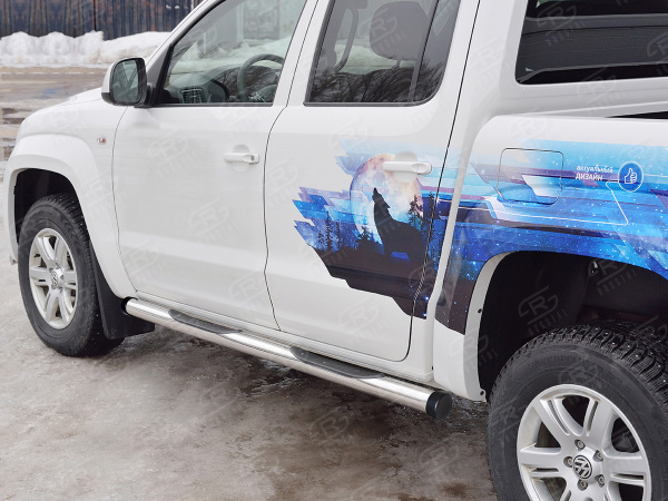 Фото Пороги труба d76 с накладкой (вариант 2) VOLKSWAGEN AMAROK 2016-