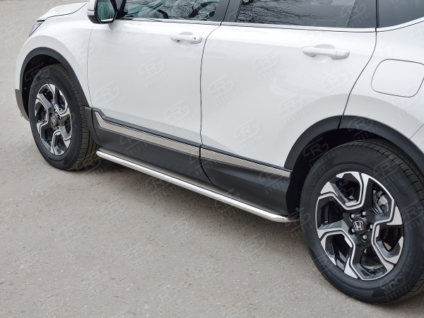 Фото Пороги труба d42 с листом (лист нерж, проф. нерж) (вариант 3) HONDA CR-V 2017-