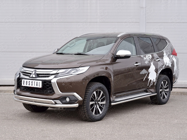 Фото Защита переднего бампера d63 секция-75х42 дуга MITSUBISHI PAJERO SPORT 2016
