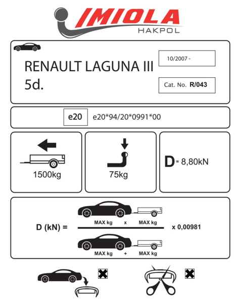 фото Фаркоп Imiola для Renault Laguna III хетчбек 2008-